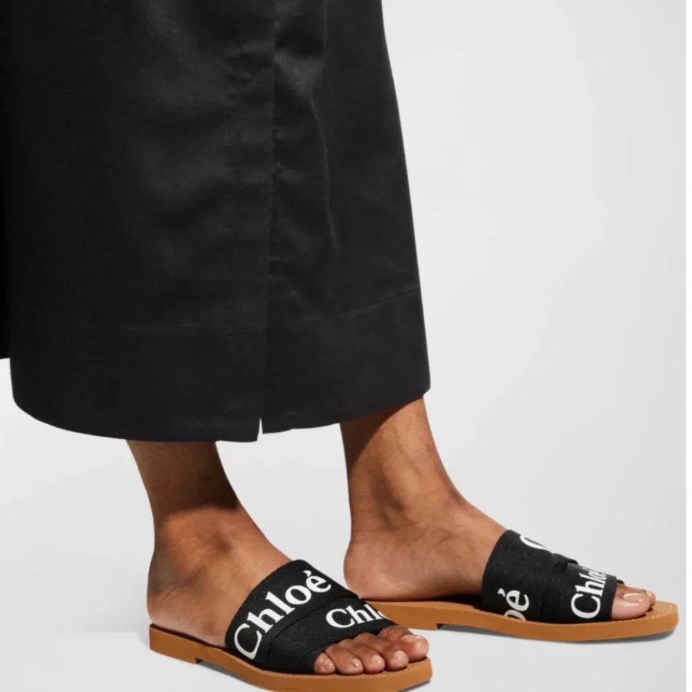 Chloe Woody Flat Logo Ribbon Slide Sandals - Picture 5 of 10